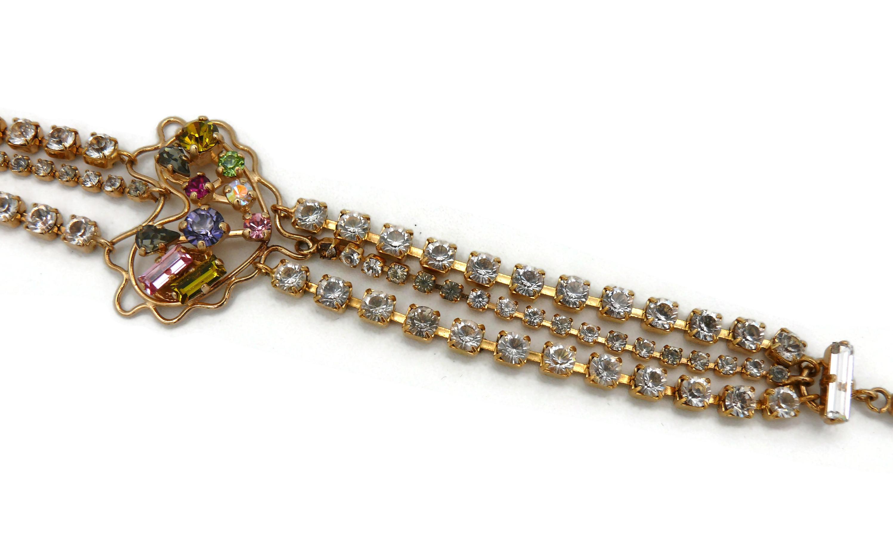 CHRISTIAN LACROIX Vintage Jewelled Heart Chain Bracelet For Sale 4
