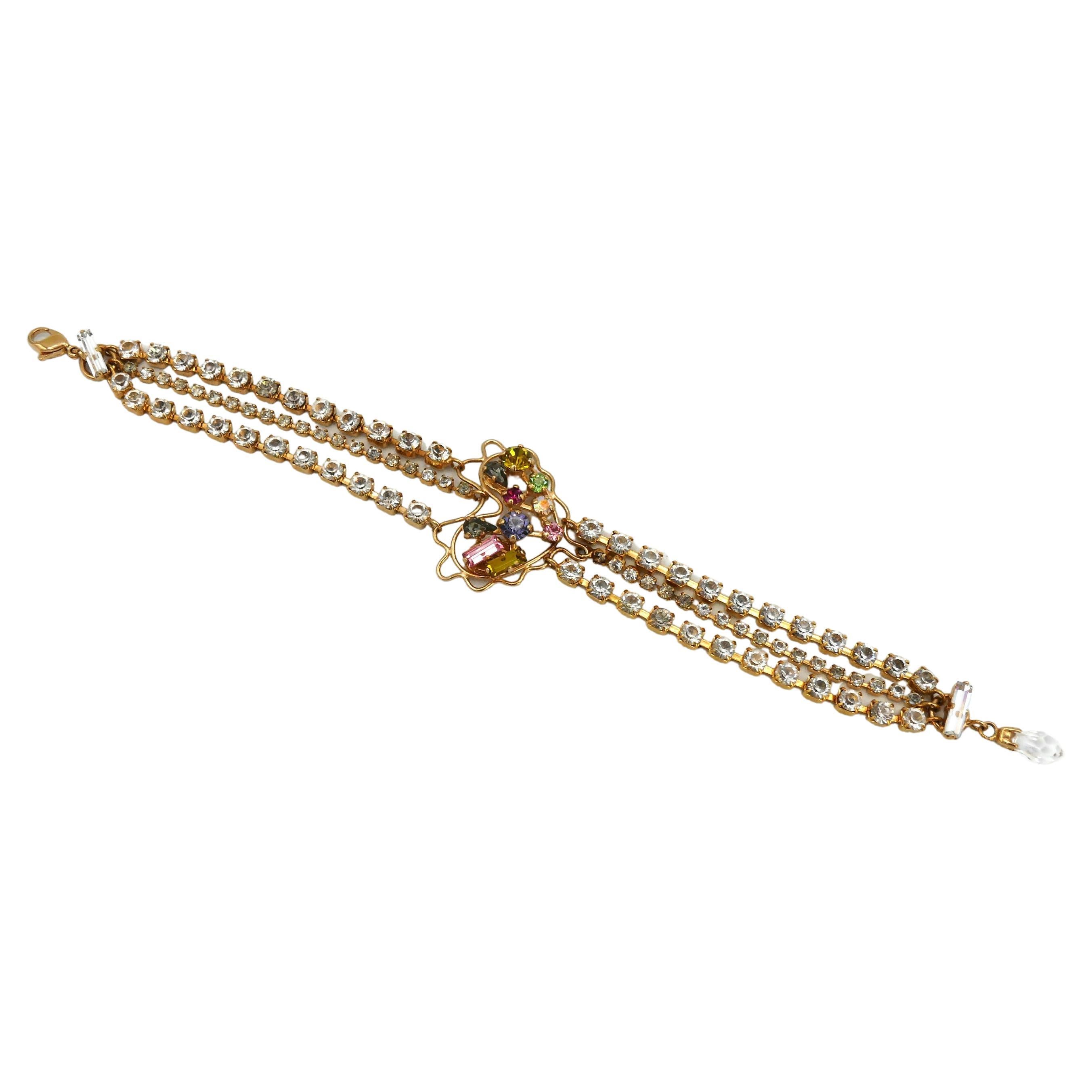 CHRISTIAN LACROIX Vintage Jewelled Heart Chain Bracelet For Sale