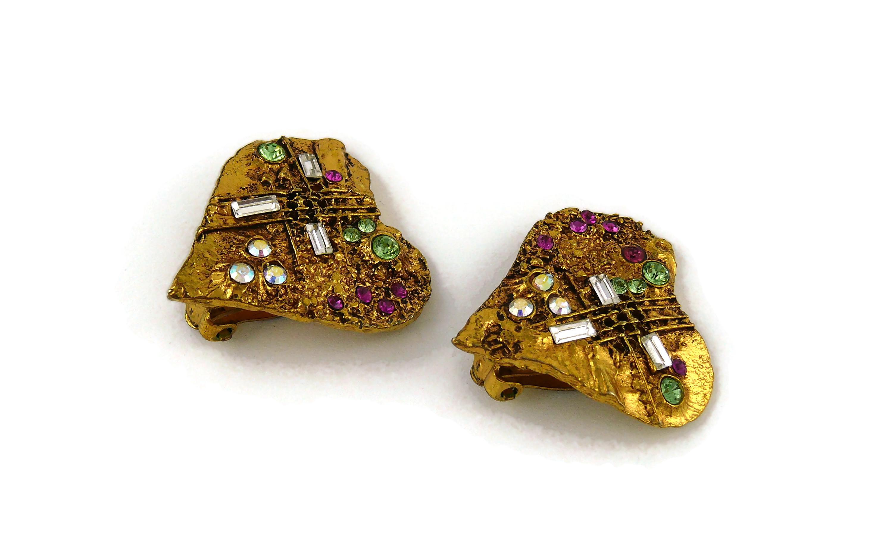 Christian Lacroix Vintage Jewelled Heart Clip-On Earrings In Good Condition In Nice, FR