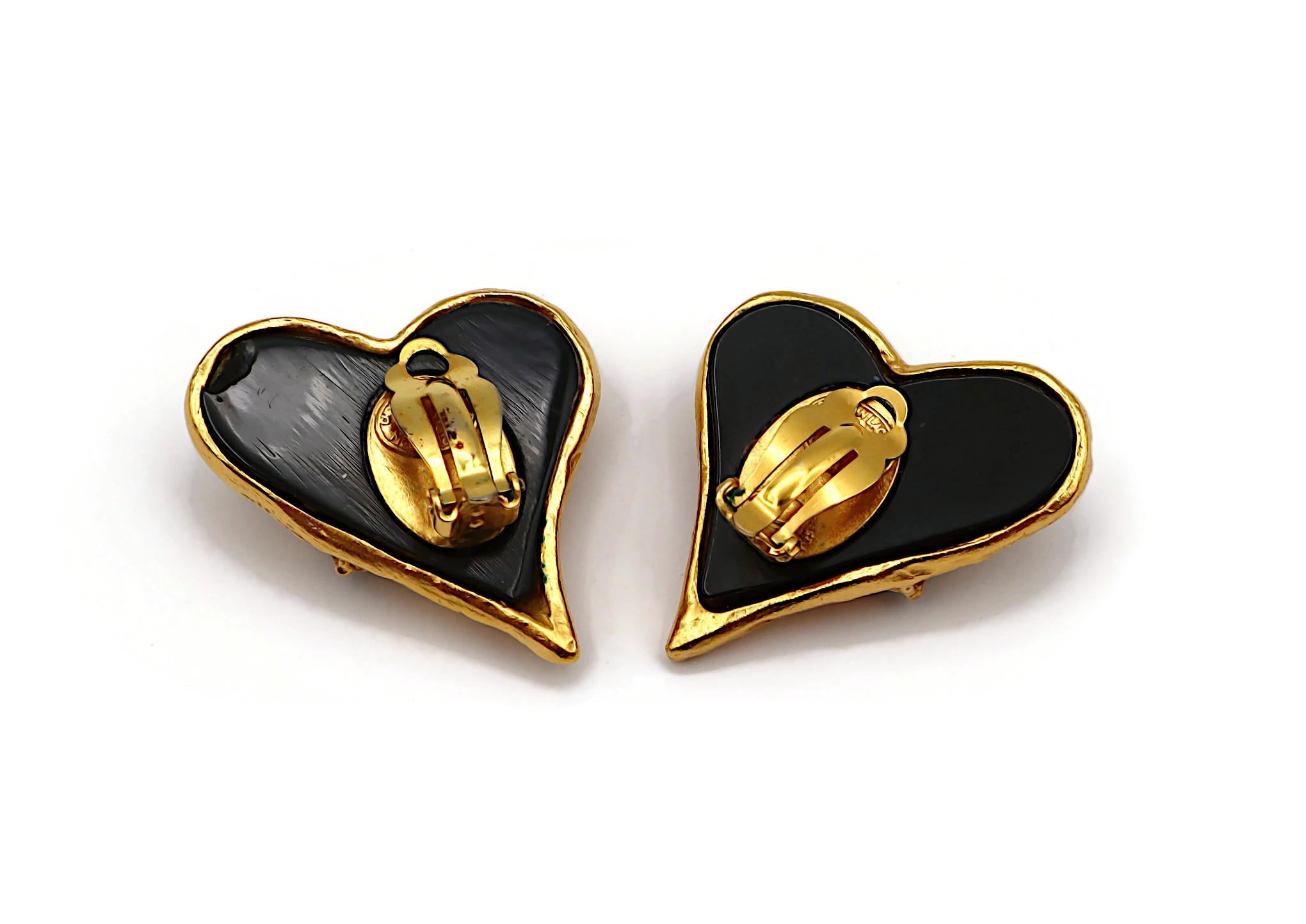 CHRISTIAN LACROIX Vintage Jewelled Heart Clip-On Earrings For Sale 5