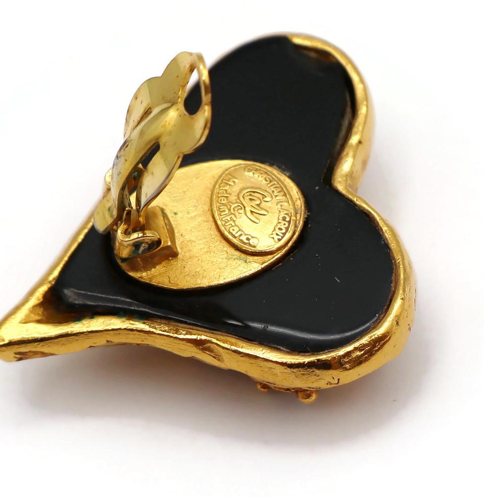 CHRISTIAN LACROIX Vintage Jewelled Heart Clip-On Earrings For Sale 6
