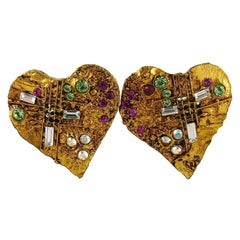 Christian Lacroix Vintage Jewelled Heart Clip-On Earrings