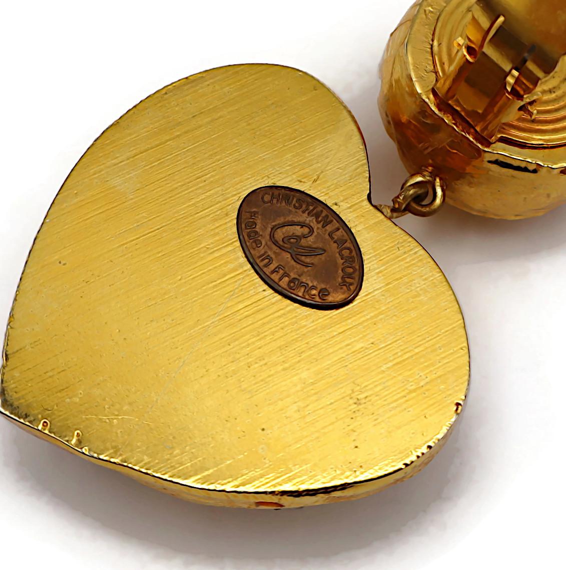 CHRISTIAN LACROIX Vintage Jewelled Heart Dangling Earrings For Sale 9