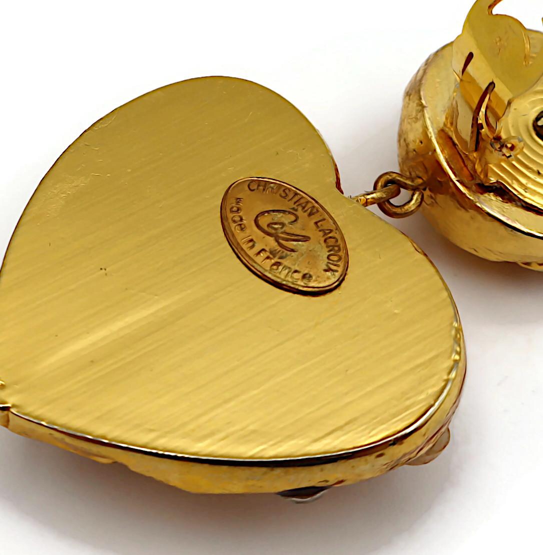 CHRISTIAN LACROIX Vintage Jewelled Heart Dangling Earrings For Sale 10