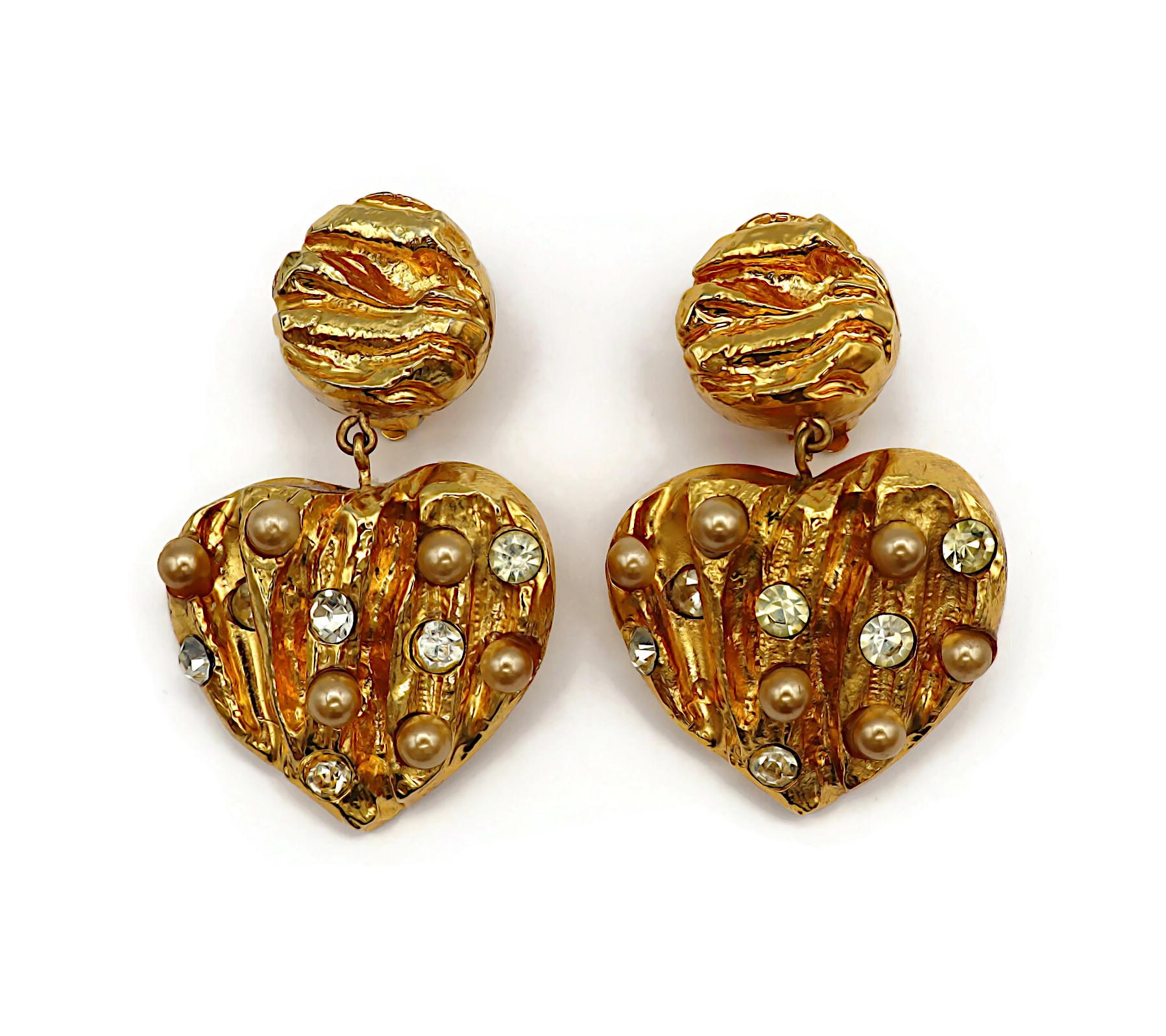 Women's CHRISTIAN LACROIX Vintage Jewelled Heart Dangling Earrings For Sale