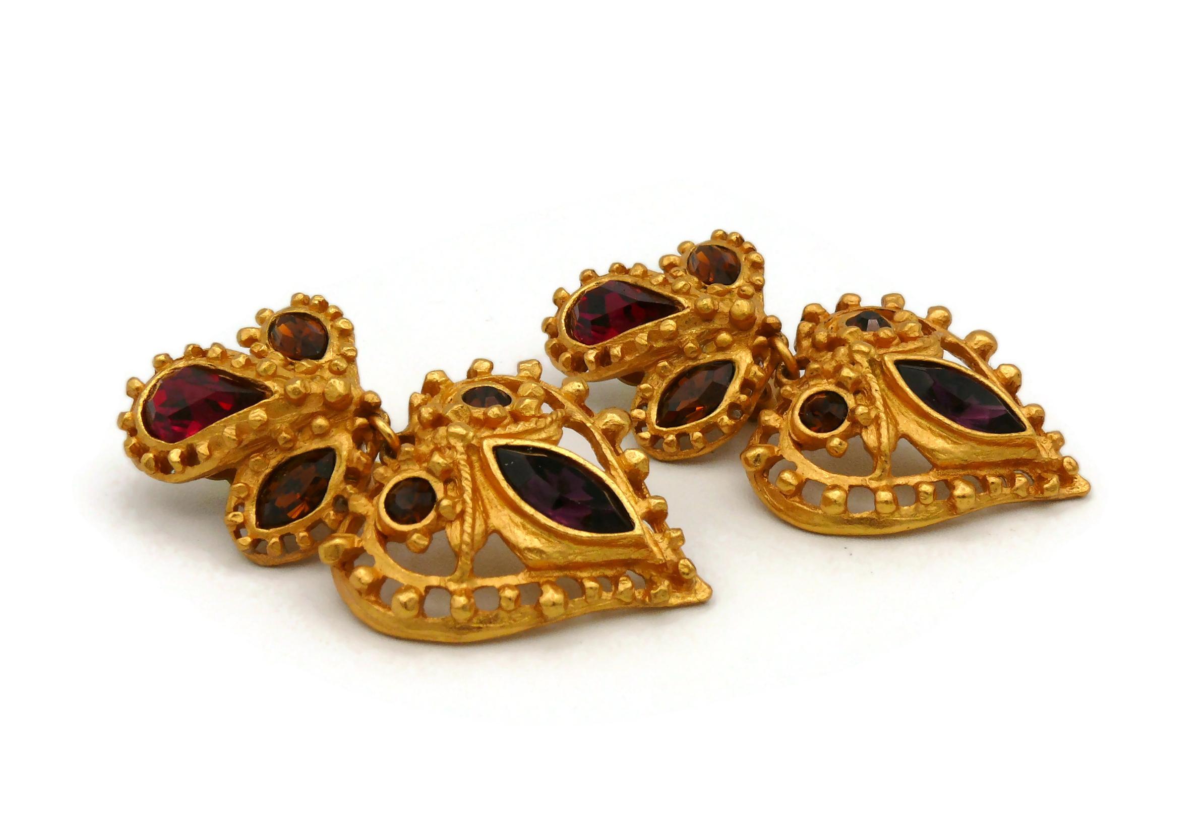 Women's CHRISTIAN LACROIX Vintage Jewelled Heart Dangling Earrings For Sale