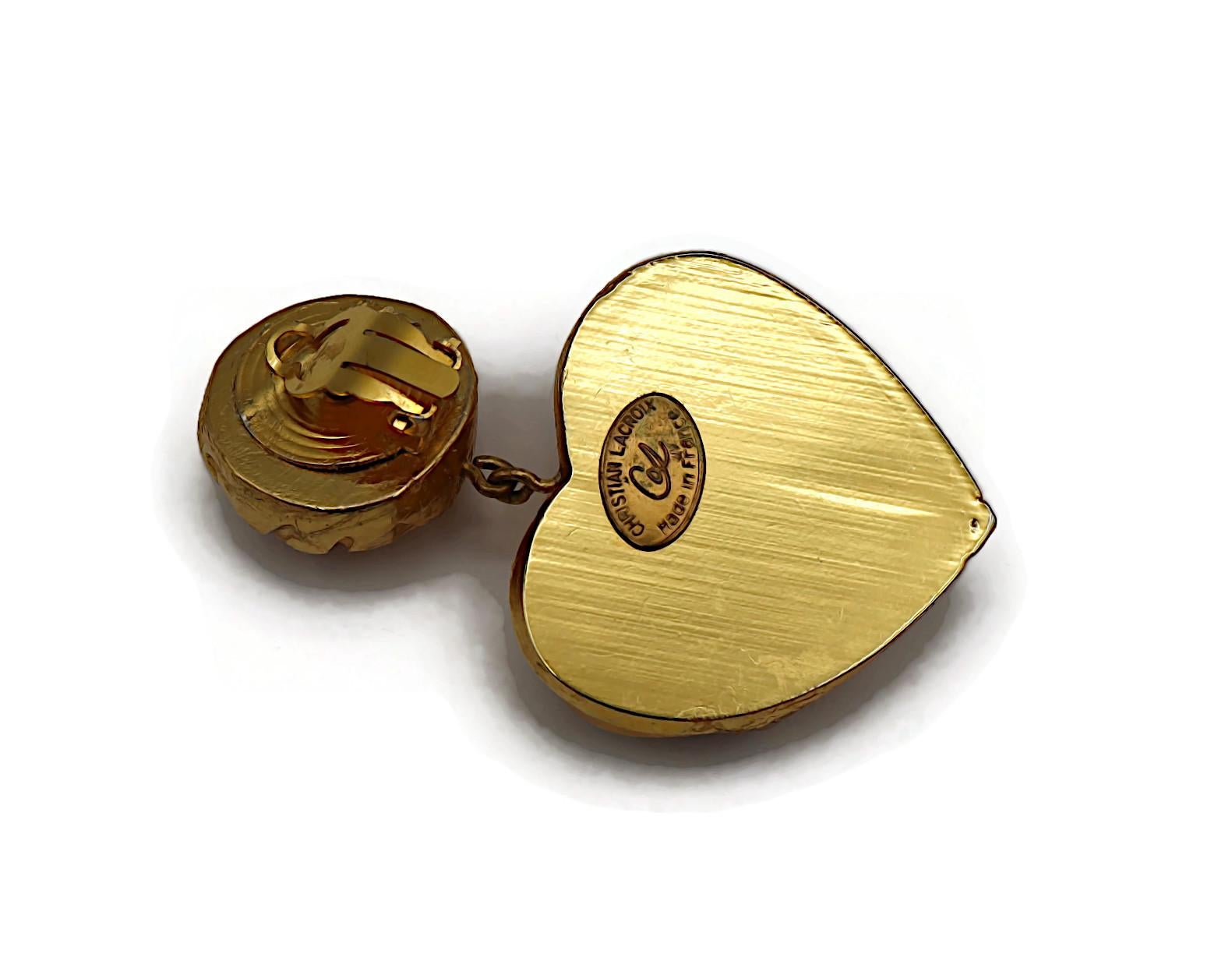 CHRISTIAN LACROIX Vintage Jewelled Heart Dangling Earrings For Sale 3