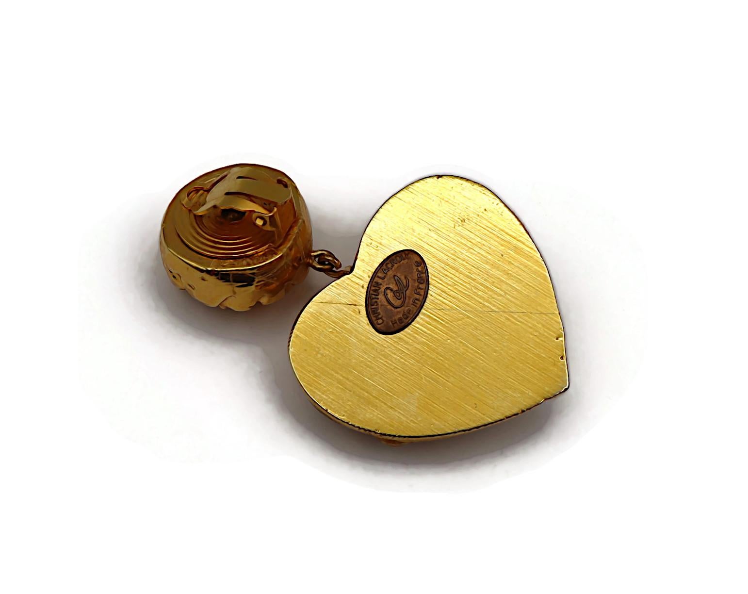 CHRISTIAN LACROIX Vintage Jewelled Heart Dangling Earrings For Sale 5