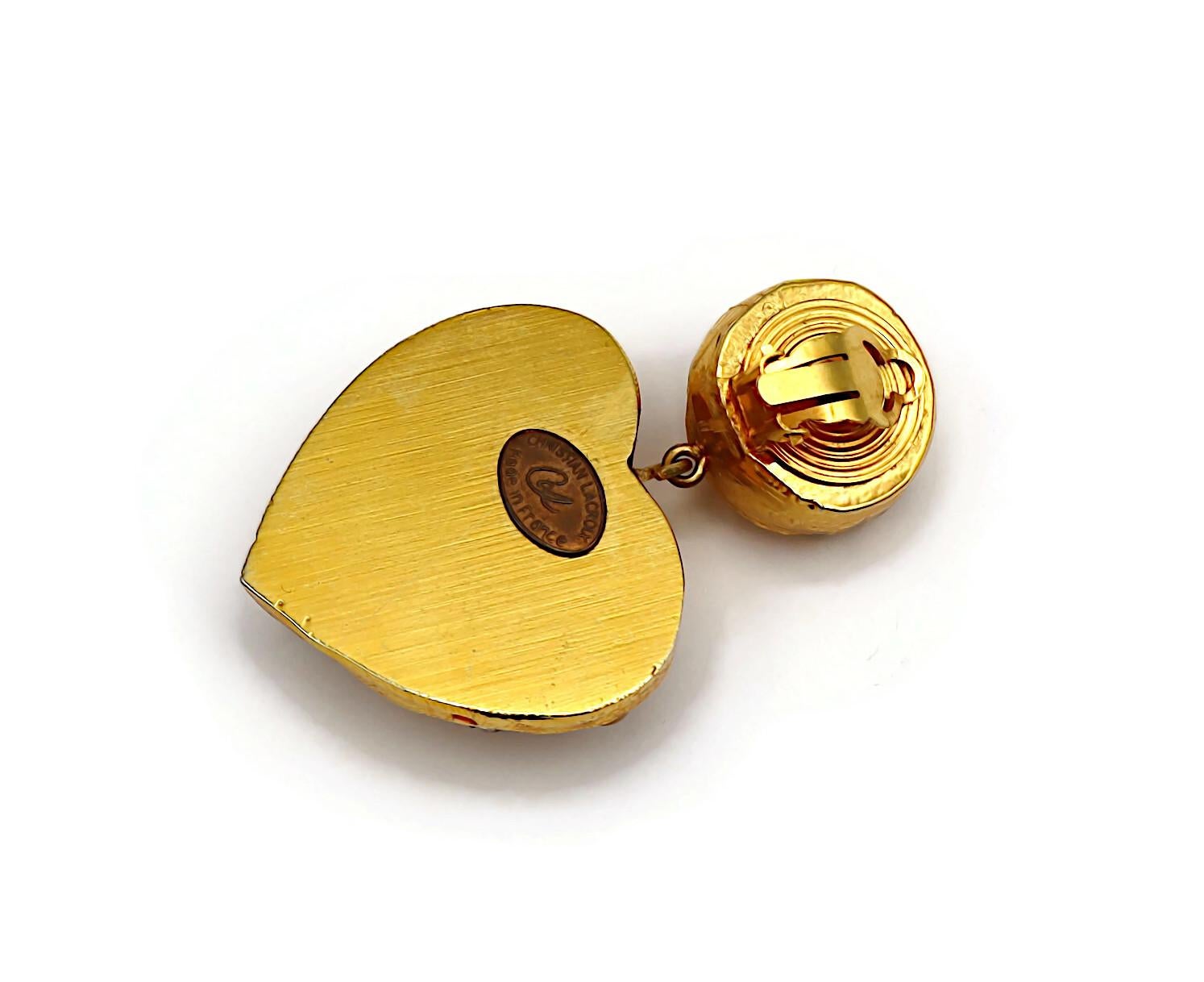 CHRISTIAN LACROIX Vintage Jewelled Heart Dangling Earrings For Sale 6