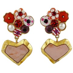 Christian Lacroix Vintage Jewelled Heart Dangling Earrings