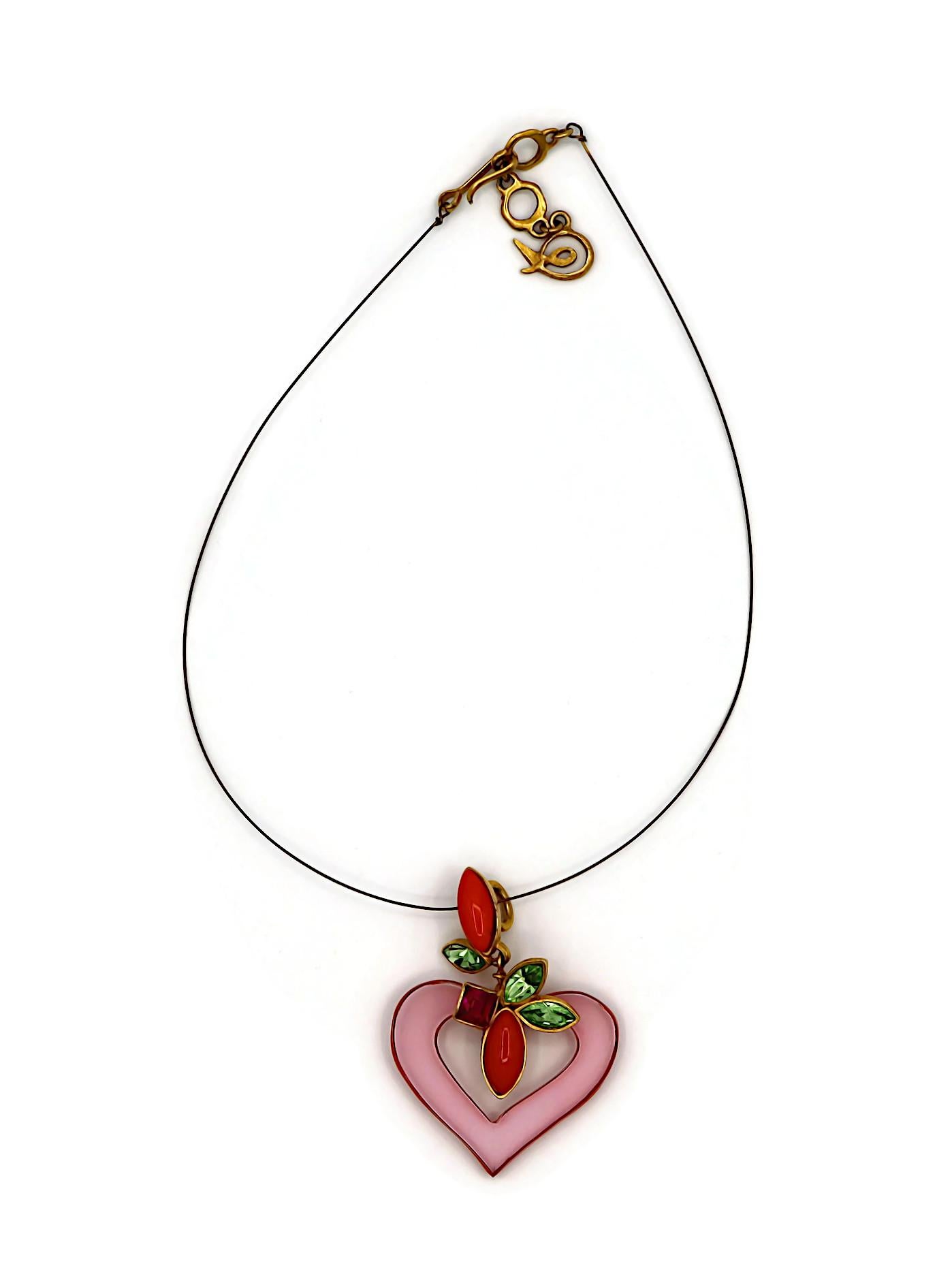 CHRISTIAN LACROIX Vintage Jewelled Heart Pendant Necklace In Good Condition For Sale In Nice, FR