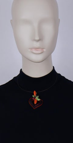 CHRISTIAN LACROIX Vintage Jewelled Heart Pendant Necklace