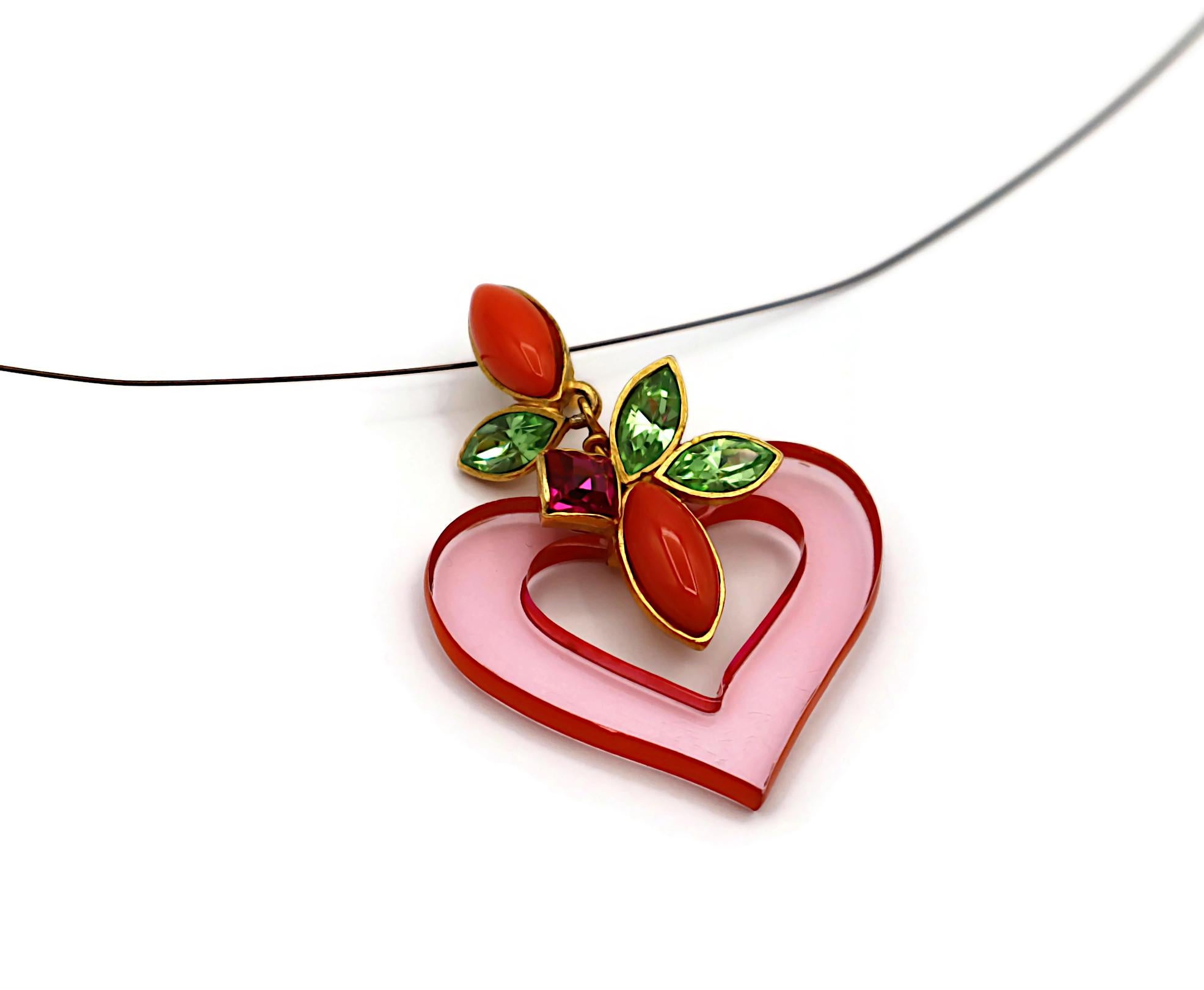 CHRISTIAN LACROIX Vintage Jewelled Heart Pendant Necklace For Sale 3