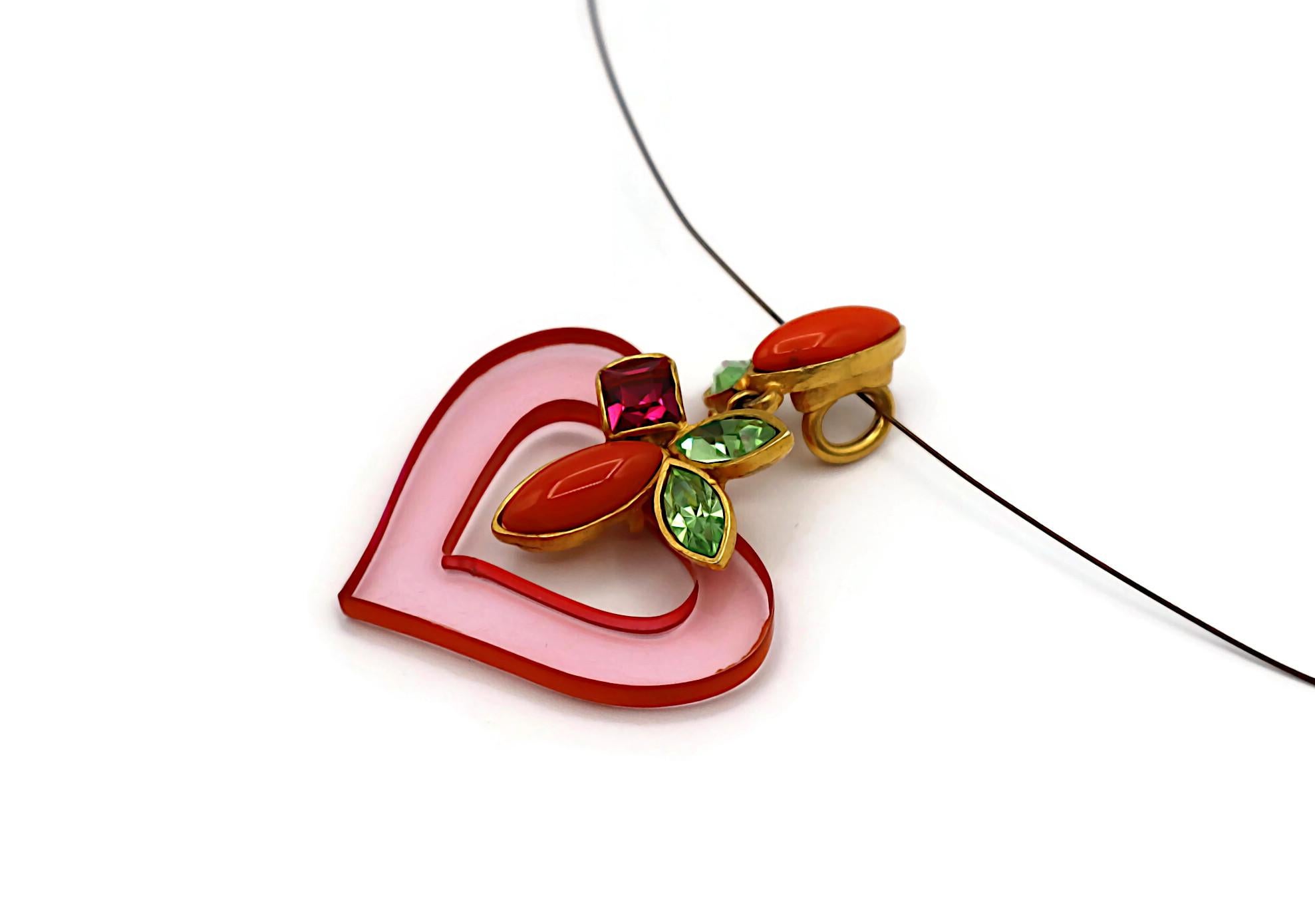 CHRISTIAN LACROIX Vintage Jewelled Heart Pendant Necklace For Sale 4