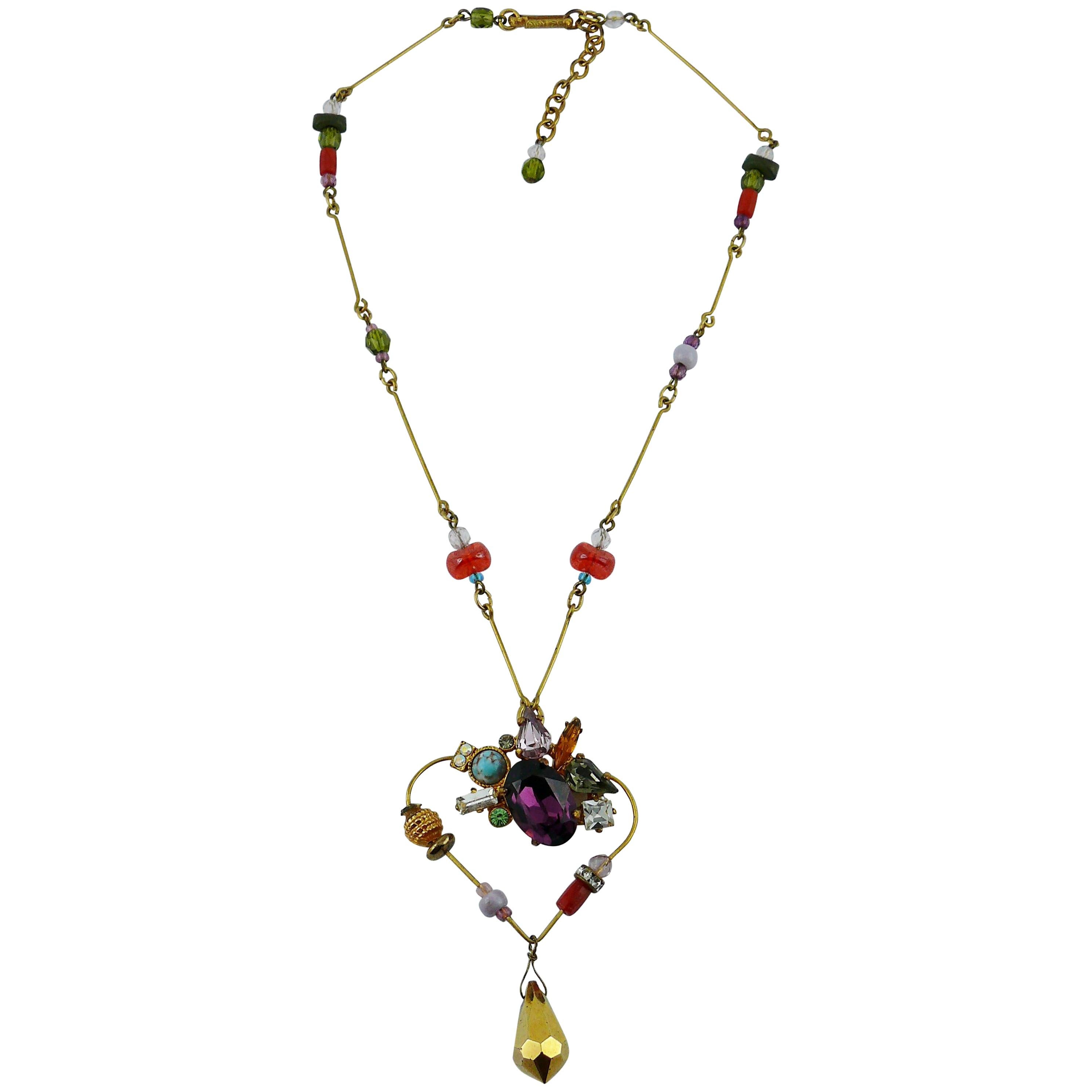 Christian Lacroix Vintage Jewelled Heart Pendant Necklace For Sale