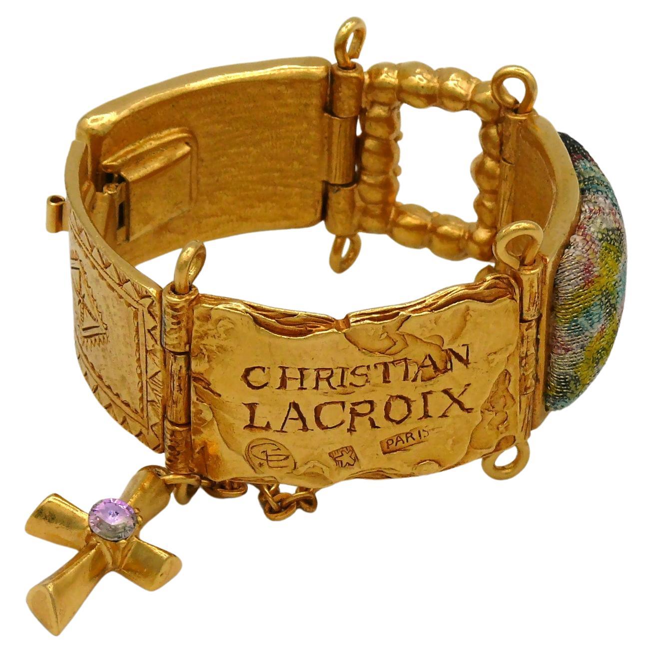 CHRISTIAN LACROIX Vintage Jewelled ID Tag Bracelet For Sale