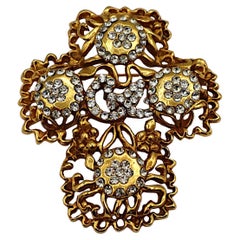 CHRISTIAN LACROIX Vintage Jewelled Openwork Design Cross Brooch