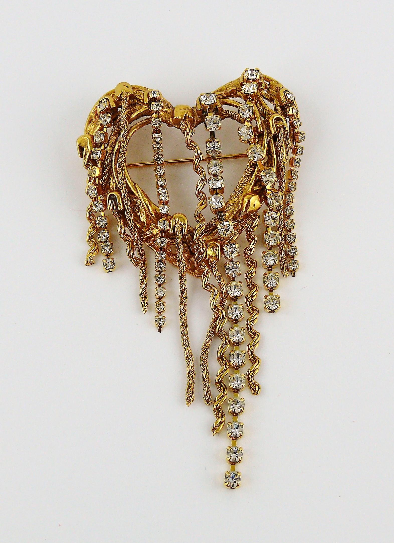 Christian Lacroix Vintage Jewelled Openwork Heart Brooch 1