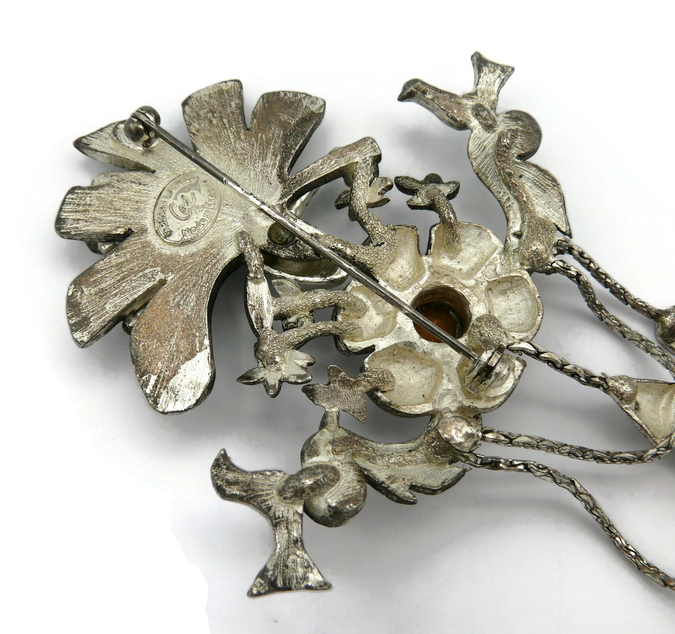 CHRISTIAN LACROIX Vintage Jewelled Silver Tone Birds Brooch For Sale 7