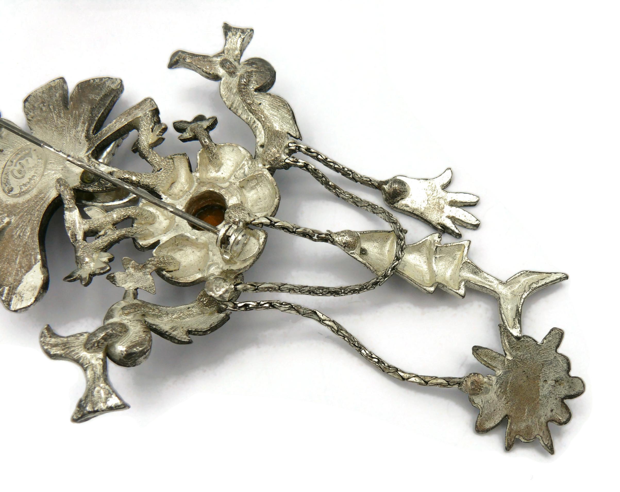 CHRISTIAN LACROIX Vintage Jewelled Silver Tone Birds Brooch For Sale 8