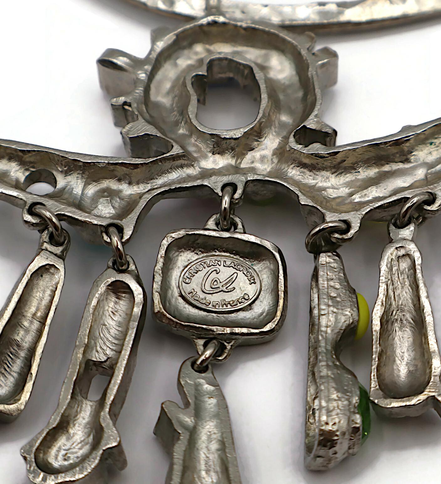 CHRISTIAN LACROIX Vintage Jewelled Silver Tone Pendant Torque Necklace For Sale 7