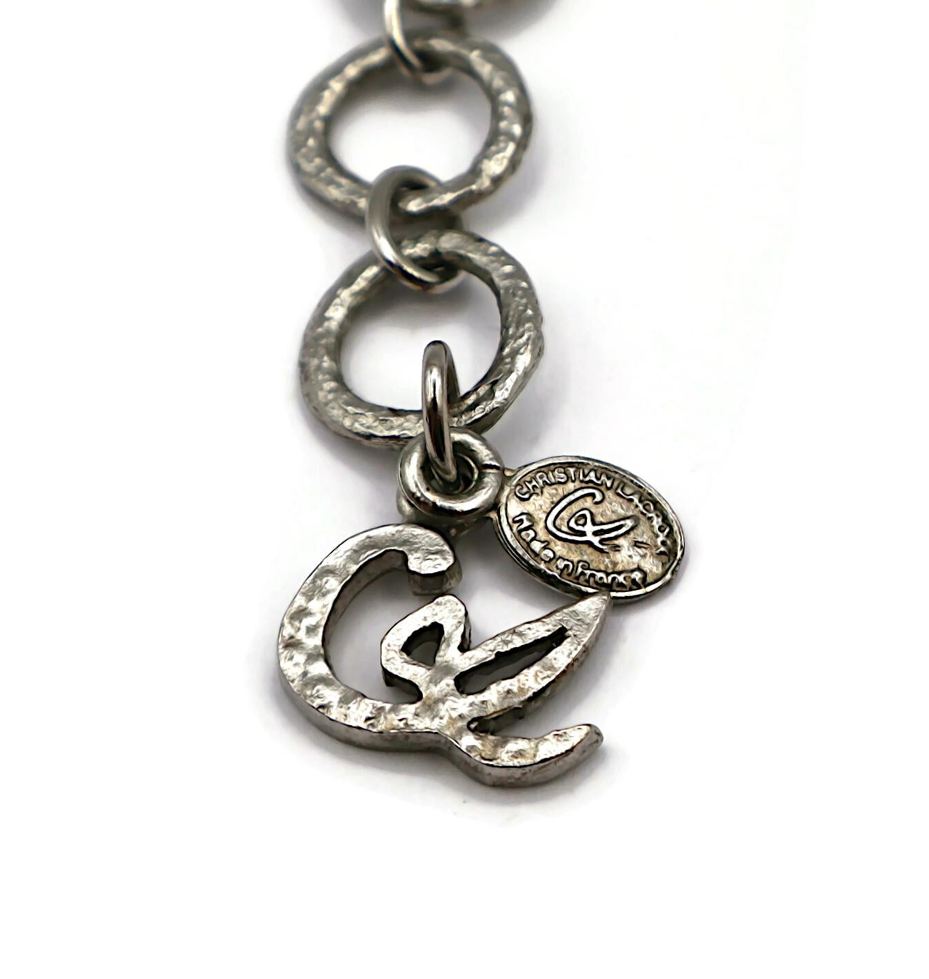 CHRISTIAN LACROIX Vintage Jewelled Silver Tone Pendant Torque Necklace For Sale 8
