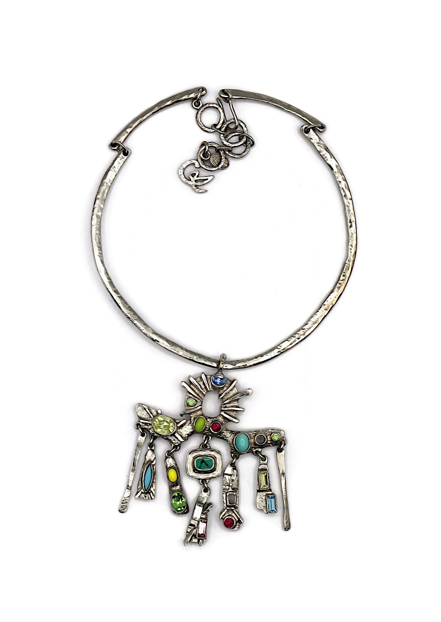 Women's CHRISTIAN LACROIX Vintage Jewelled Silver Tone Pendant Torque Necklace For Sale