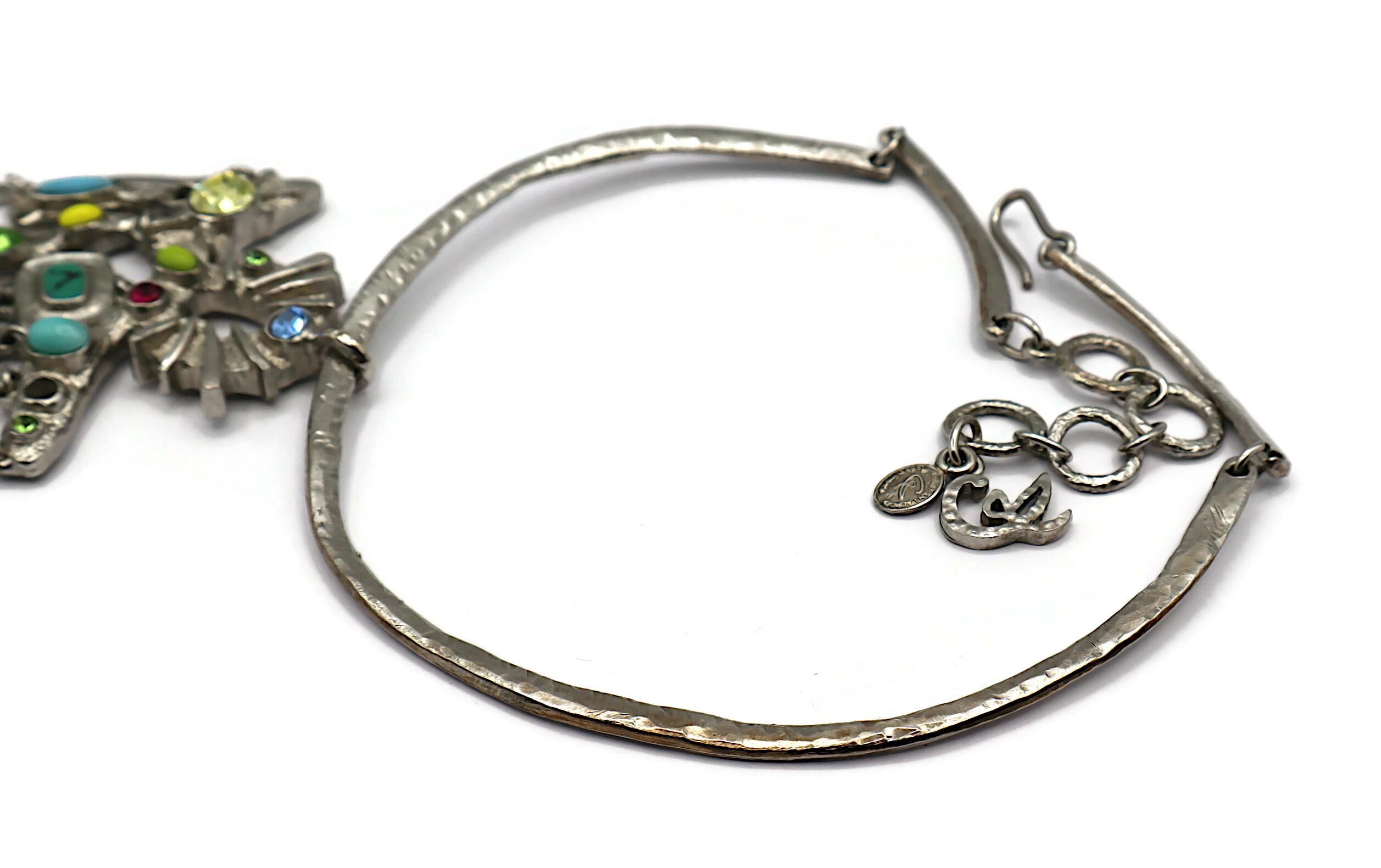 CHRISTIAN LACROIX Vintage Jewelled Silver Tone Pendant Torque Necklace For Sale 5