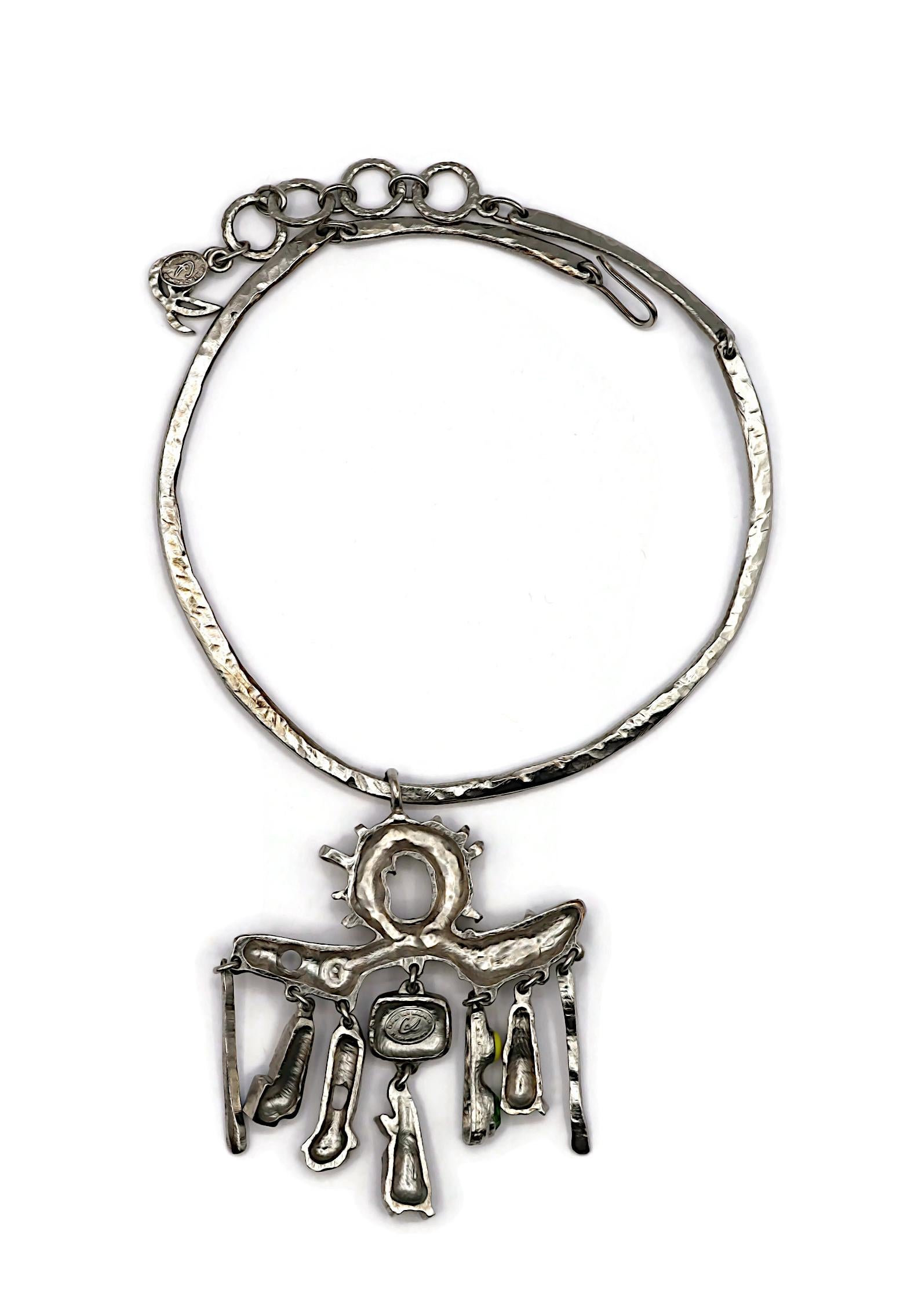 CHRISTIAN LACROIX Vintage Jewelled Silver Tone Pendant Torque Necklace For Sale 6