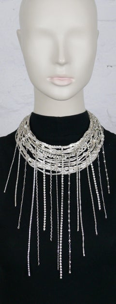 Christian Lacroix Vintage Jewelled Silver Toned Bib Necklace