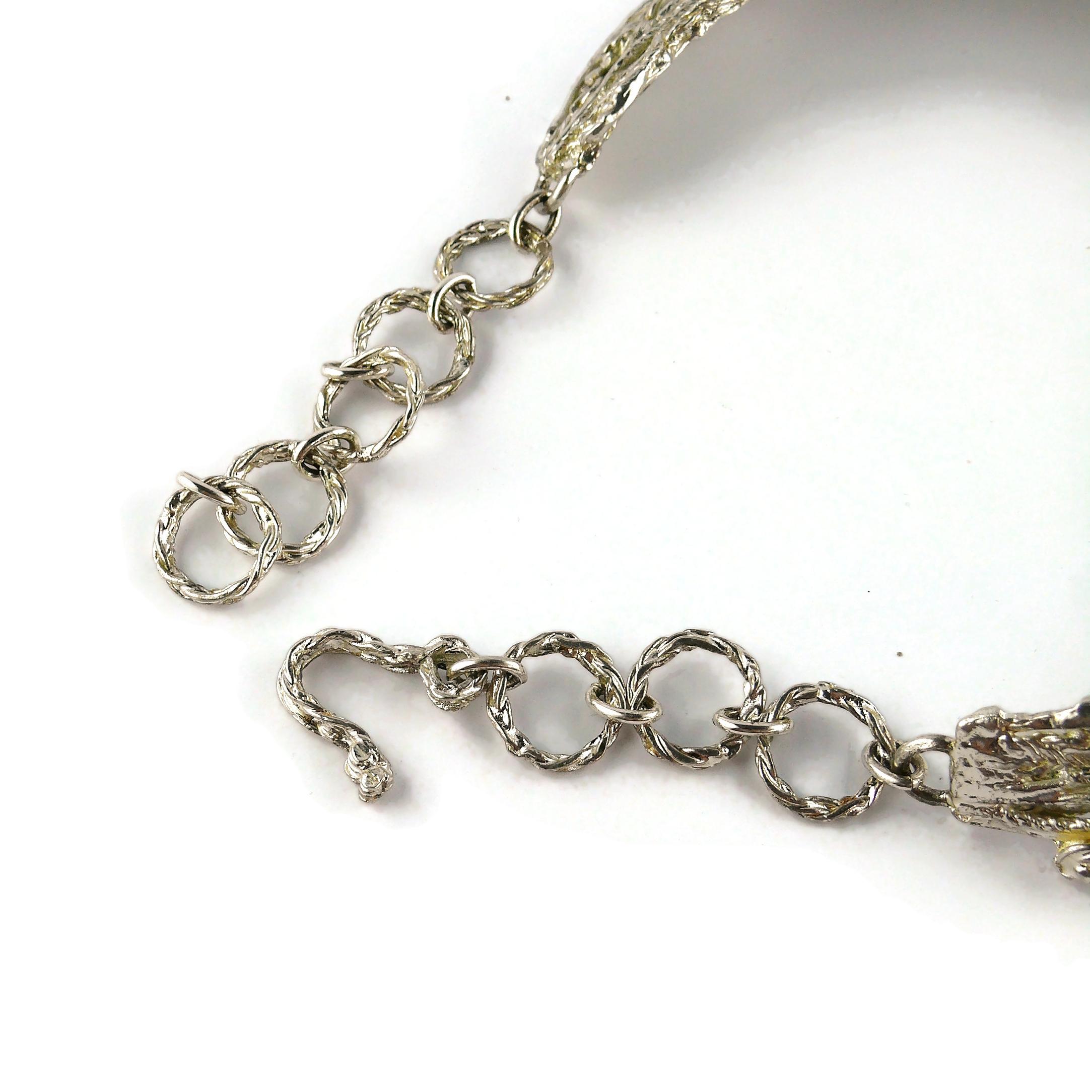 Christian Lacroix Vintage Jewelled Silver Toned Bib Necklace In Good Condition For Sale In Nice, FR
