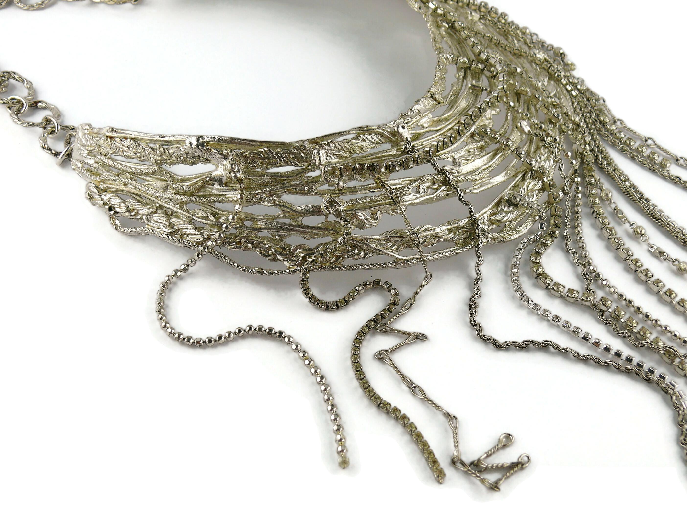 Women's Christian Lacroix Vintage Jewelled Silver Toned Bib Necklace For Sale