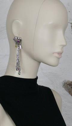 Christian Lacroix Vintage Jewelled Silver Toned Brutalist Dangling Earrings