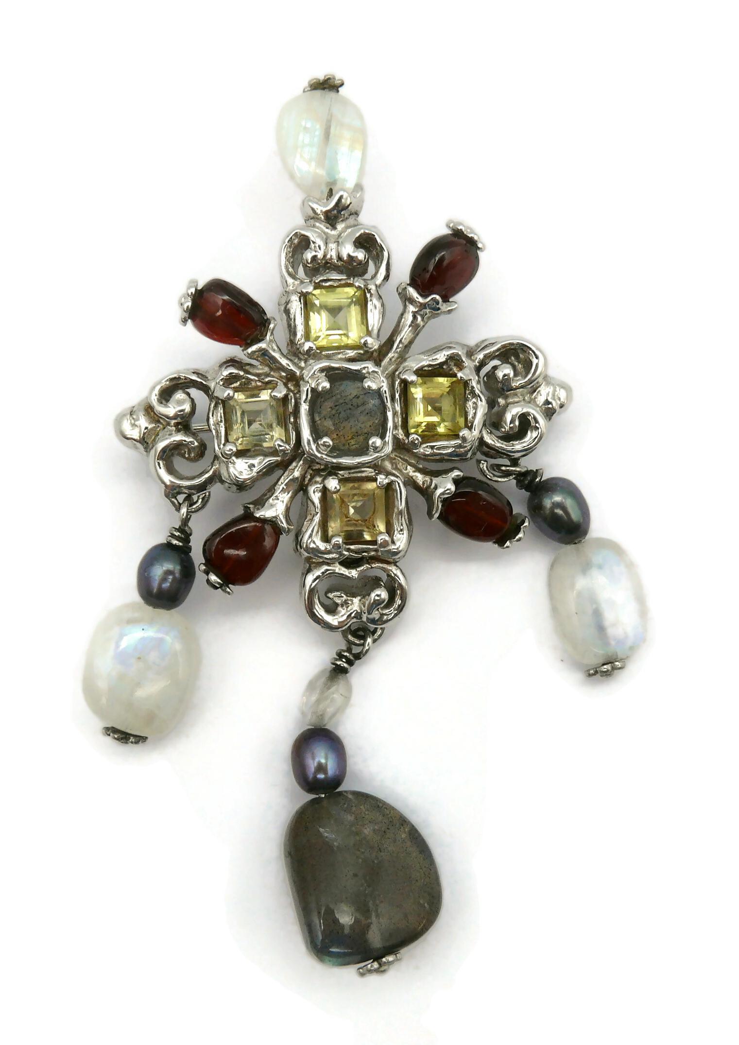 CHRISTIAN LACROIX Vintage Kreuzbrosche/Anhänger aus Sterlingsilber mit Juwelen Damen im Angebot