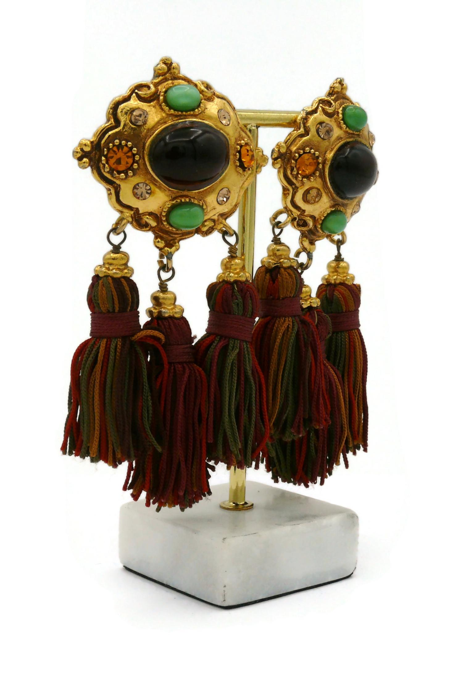 CHRISTIAN LACROIX Vintage Jewelled Tassel Dangling Earrings In Good Condition For Sale In Nice, FR