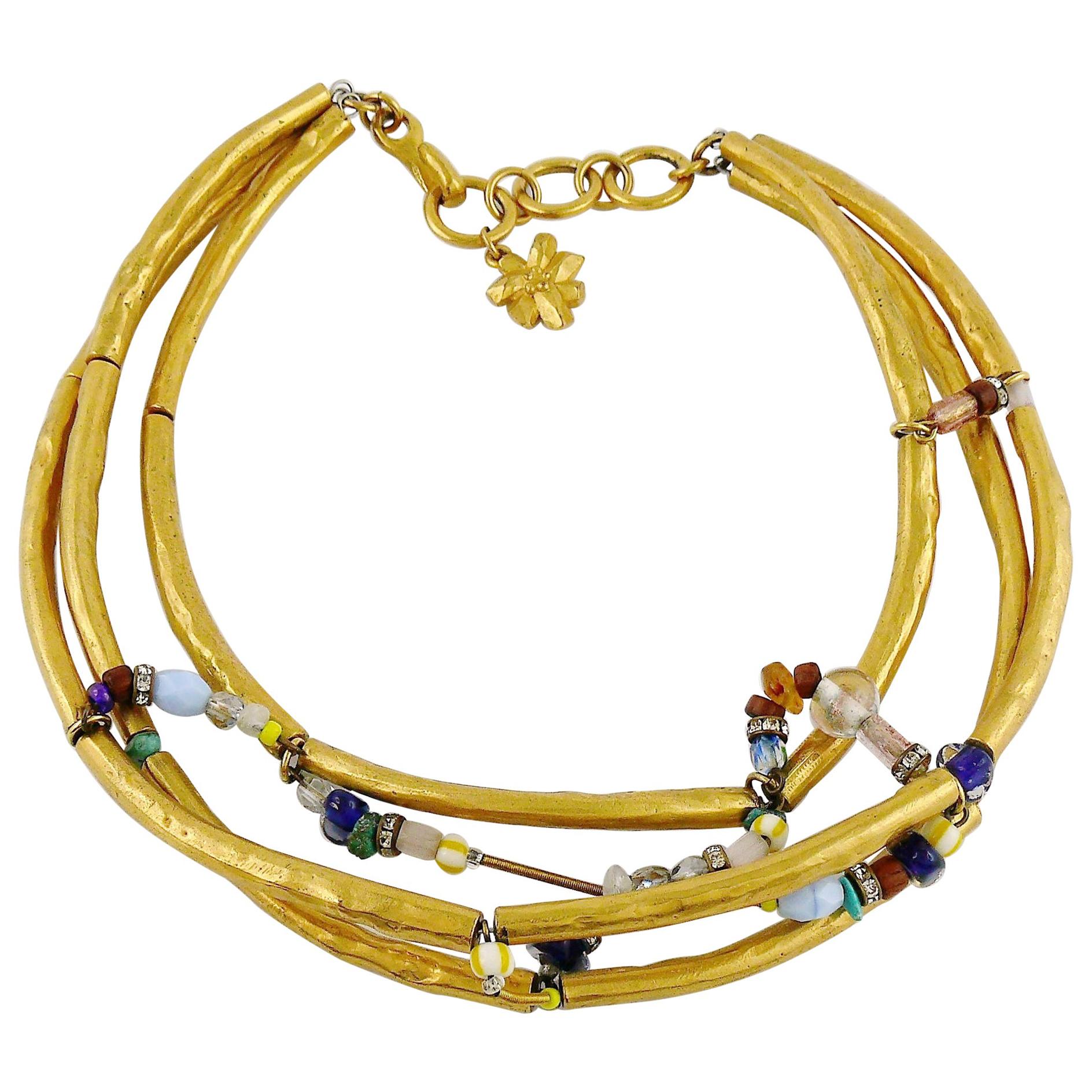 Christian Lacroix Vintage Jewelled Tubula Choker Necklace For Sale