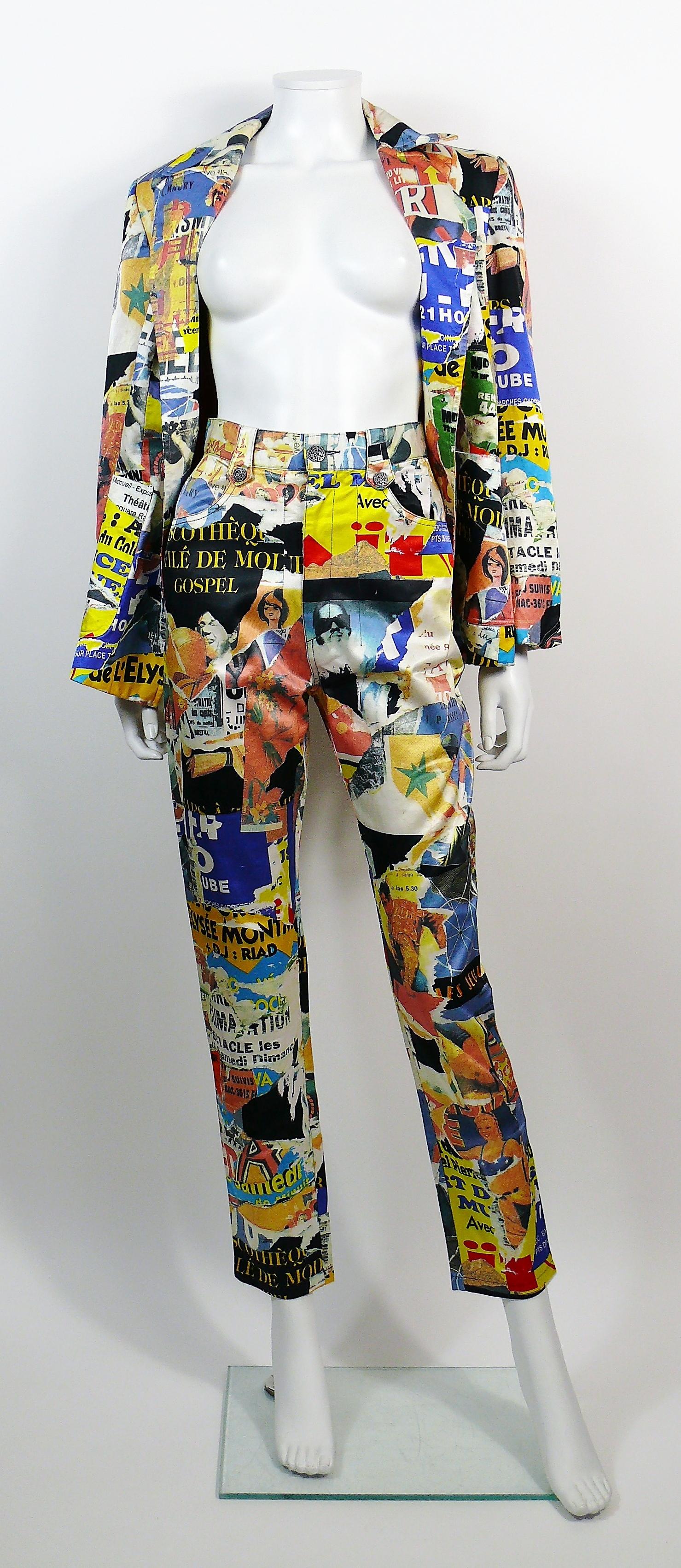 Beige Christian Lacroix Vintage Lacerated Poster Pop Art Blazer and Pant Suit For Sale