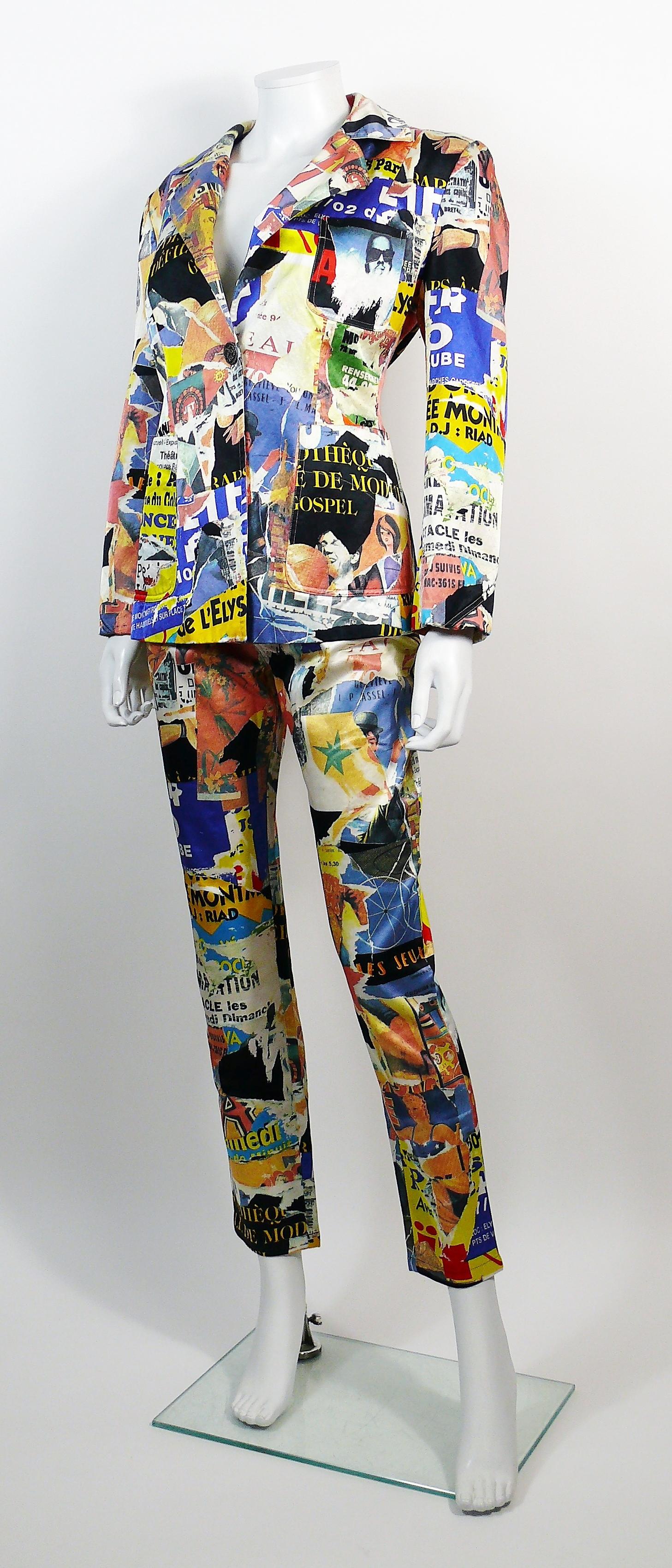 Christian Lacroix Vintage Lacerated Poster Pop Art Blazer and Pant Suit In Good Condition For Sale In Nice, FR
