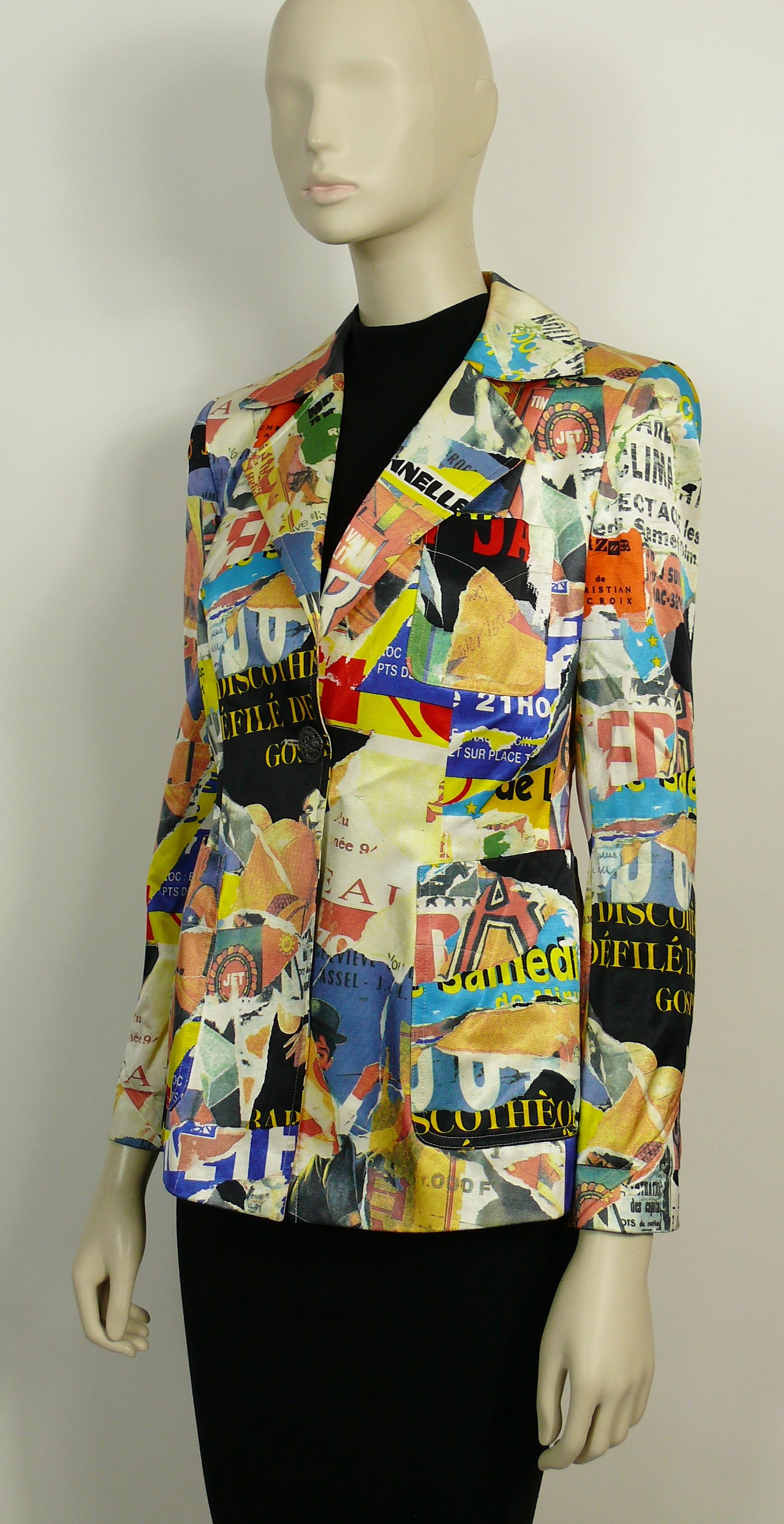 Brown Christian Lacroix Vintage Lacerated Poster Pop Art Blazer For Sale