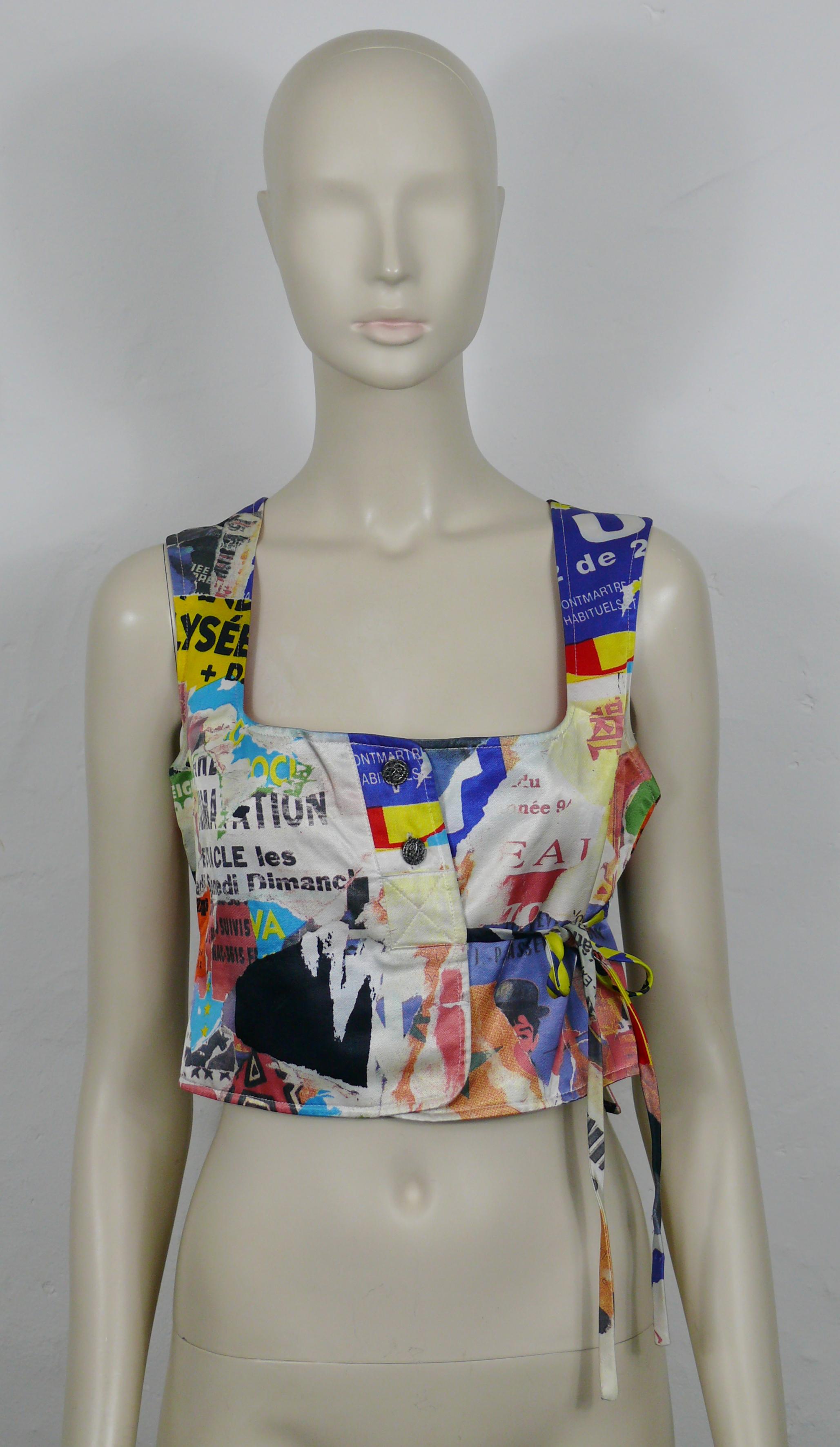 CHRISTIAN LACROIX Vintage Lacerated Poster Pop Art Vest In Good Condition For Sale In Nice, FR