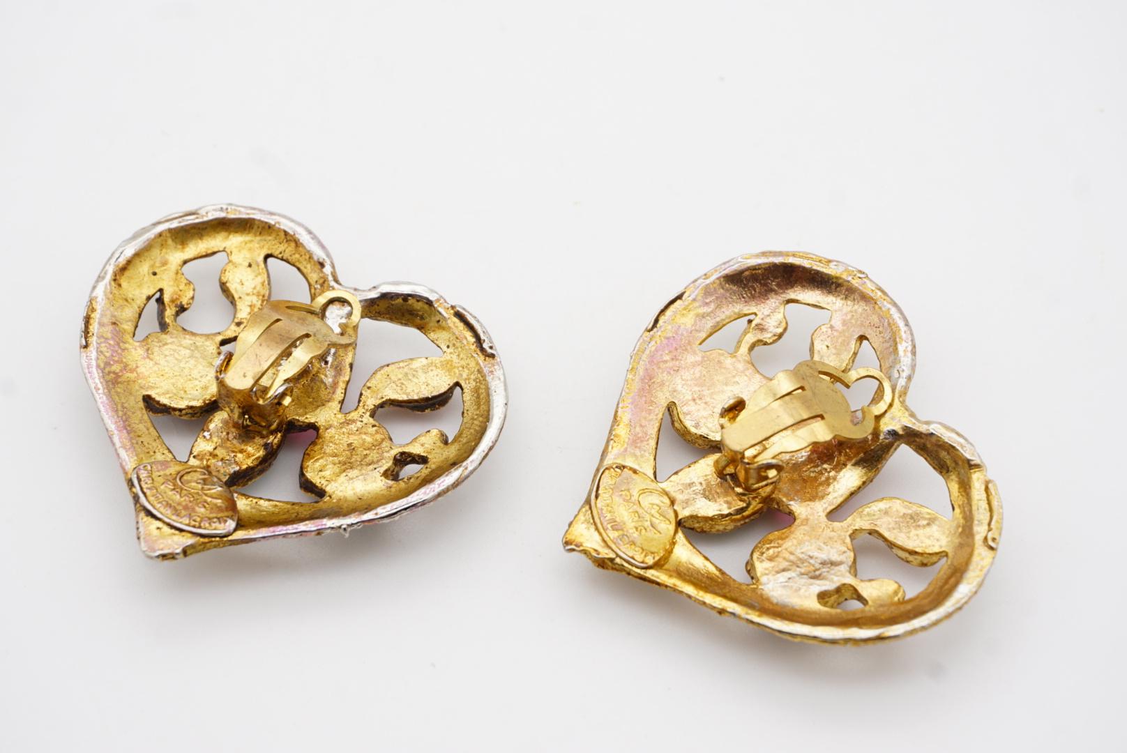 Christian Lacroix Vintage Große durchbrochene Herzohrringe mit Amethyst, Smaragd, Rubin und Rubin im Angebot 9