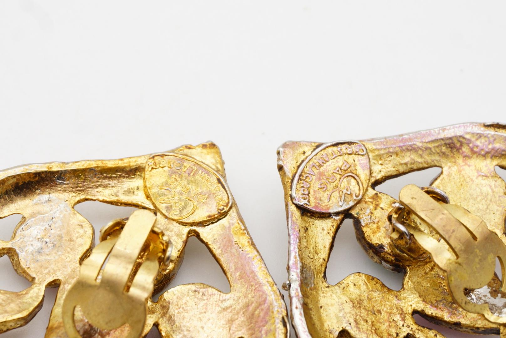 Christian Lacroix Vintage Große durchbrochene Herzohrringe mit Amethyst, Smaragd, Rubin und Rubin im Angebot 10