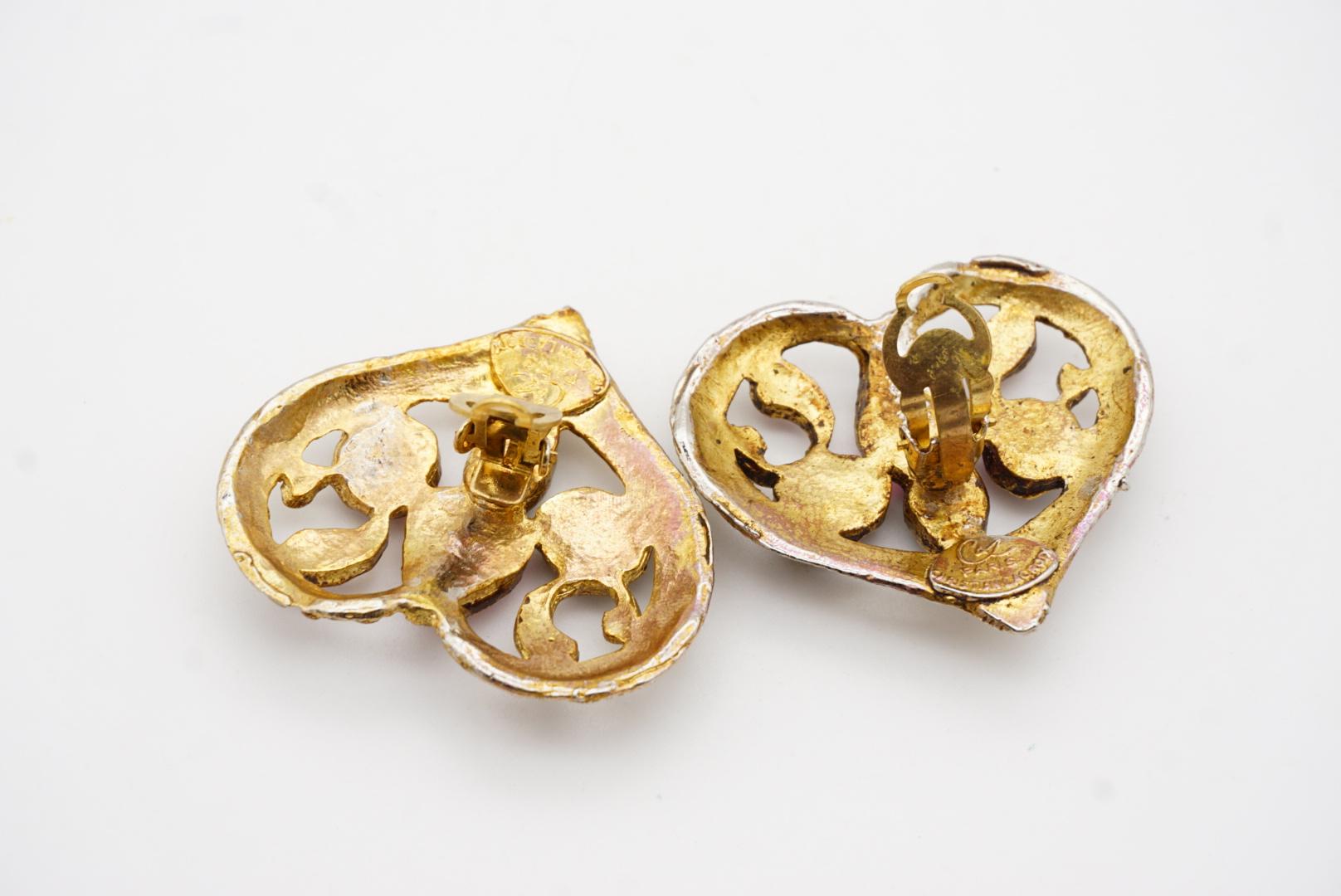 Christian Lacroix Vintage Große durchbrochene Herzohrringe mit Amethyst, Smaragd, Rubin und Rubin im Angebot 11