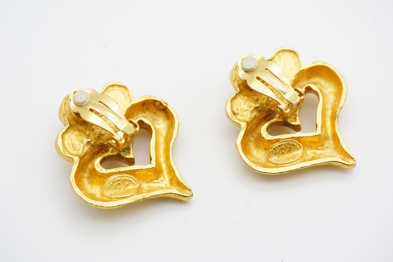 Christian Lacroix Vintage Large Heart Love White Pearl Flower Chunky Earrings For Sale 6