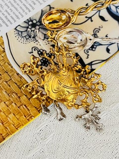 Christian Lacroix Vintage Large Gold Silver Coral Heart Logo Drop Chunky Brooch