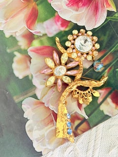 Christian Lacroix Vintage Large Pink Blue Crystals Tassel Drop Chunky Brooch