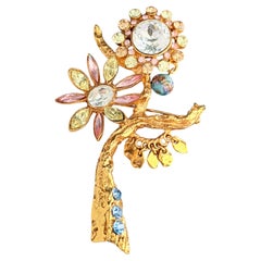 Christian Lacroix Vintage Large Pink Blue Crystals Tassel Drop Chunky Brooch
