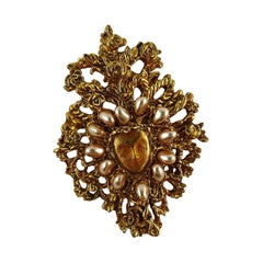 Christian Lacroix Vintage Limited Edition Floral Heart Mask Brooch