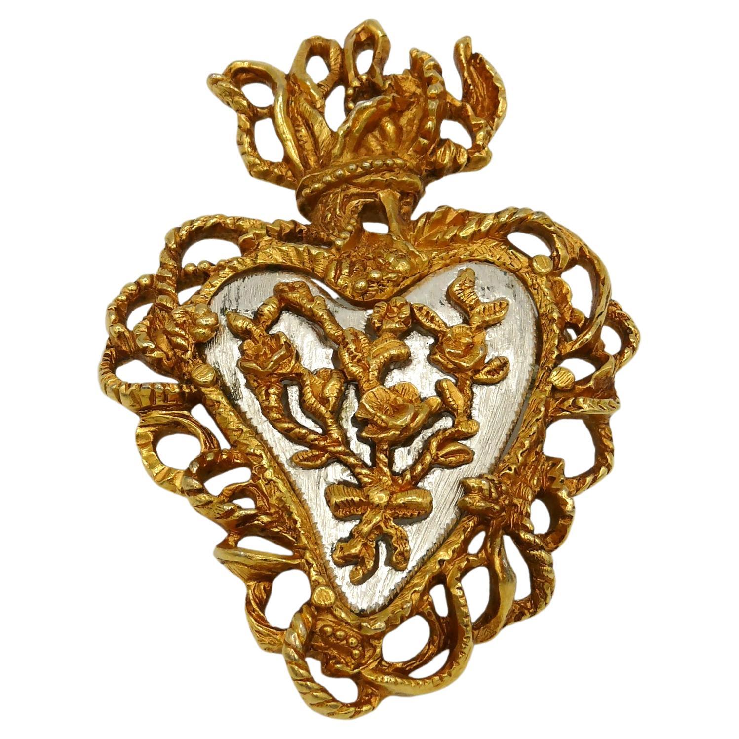 Christian Lacroix Vintage Limited Edition Noel 1997 Sacred  Flaming Heart Brooch For Sale