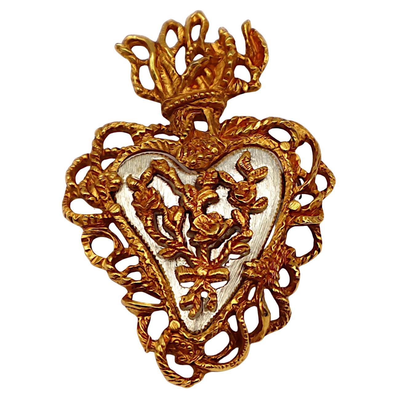CHRISTIAN LACROIX Vintage Limited Edition Noel 1997 Sacred  Flaming Heart Brooch